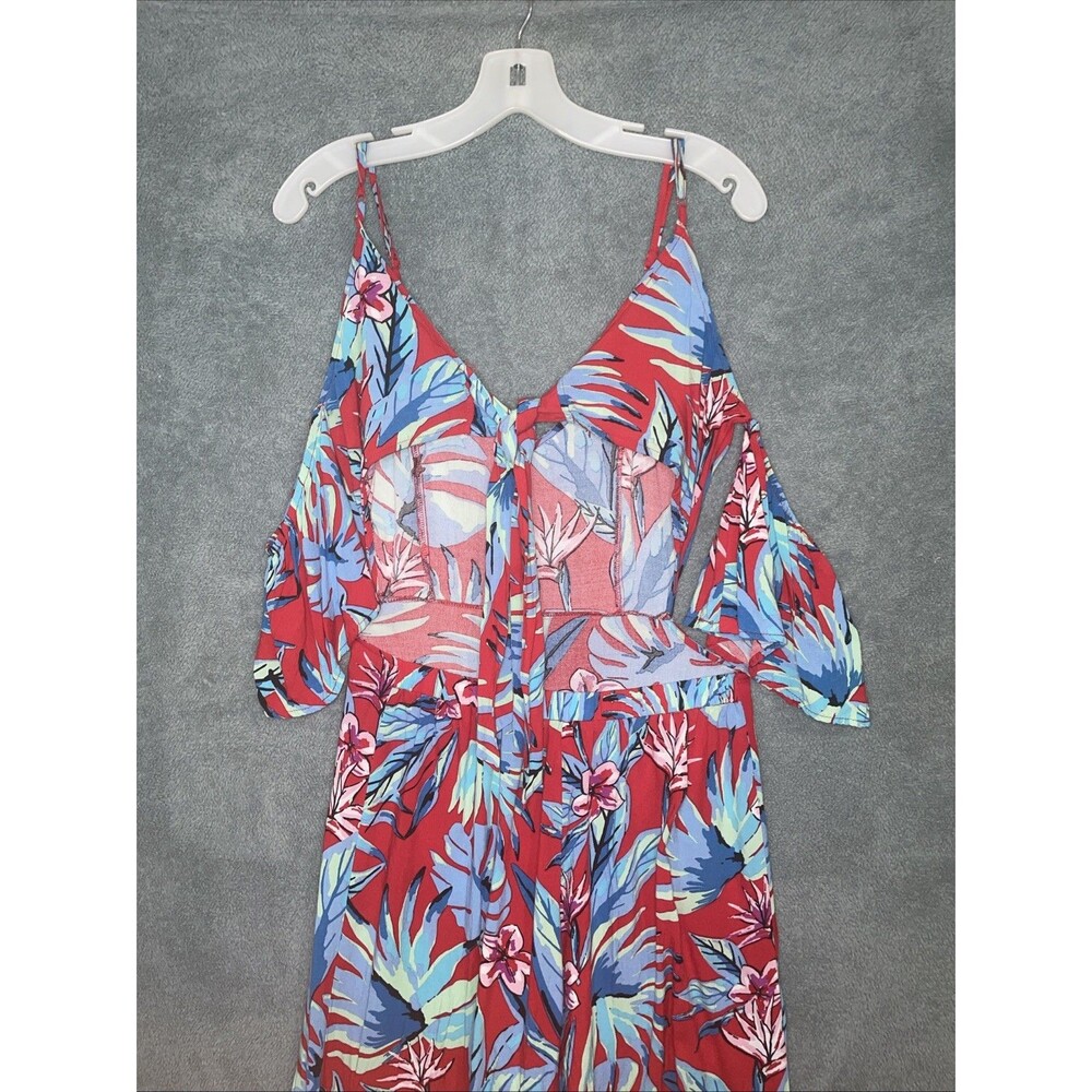 Flying Tomato Jumpsuit Womens Small Red Wide Leg Floral Resort Tropical Casual - Picture 8 of 10